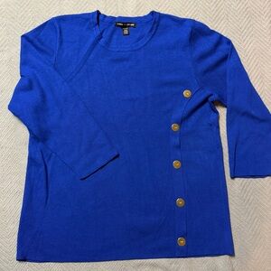 Cable & Gauge Blue Sweater with Gold Buttons